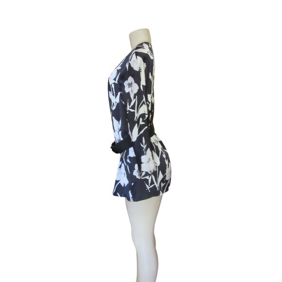 Lafayette 148 New York Silk Black & White Floral Tunic Blouse With Belt Size 8 - Picture 6 of 7
